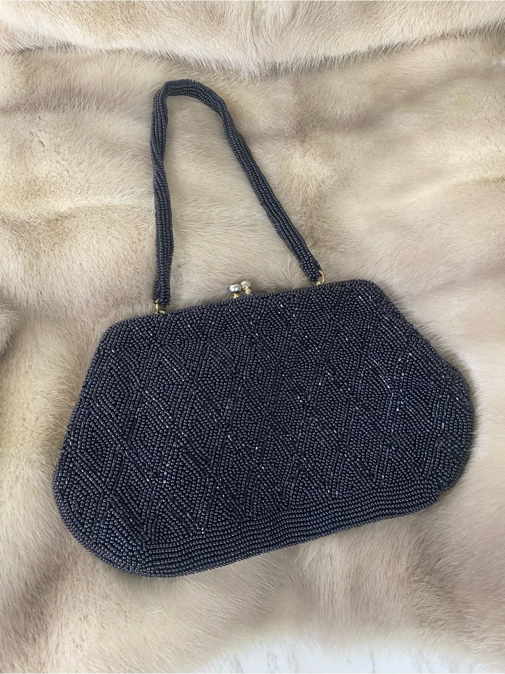 Vintage 50s beaded clutch Walborg Made in Japan handmade Pristine